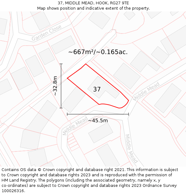 37, MIDDLE MEAD, HOOK, RG27 9TE: Plot and title map