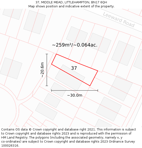 37, MIDDLE MEAD, LITTLEHAMPTON, BN17 6QH: Plot and title map