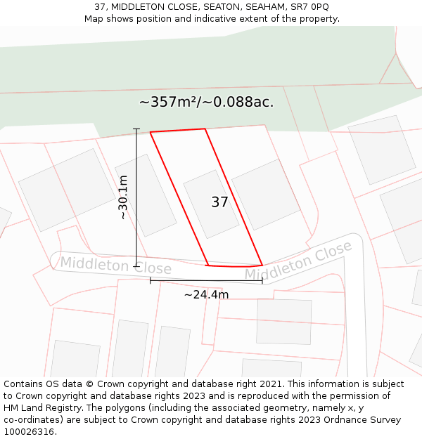 37, MIDDLETON CLOSE, SEATON, SEAHAM, SR7 0PQ: Plot and title map