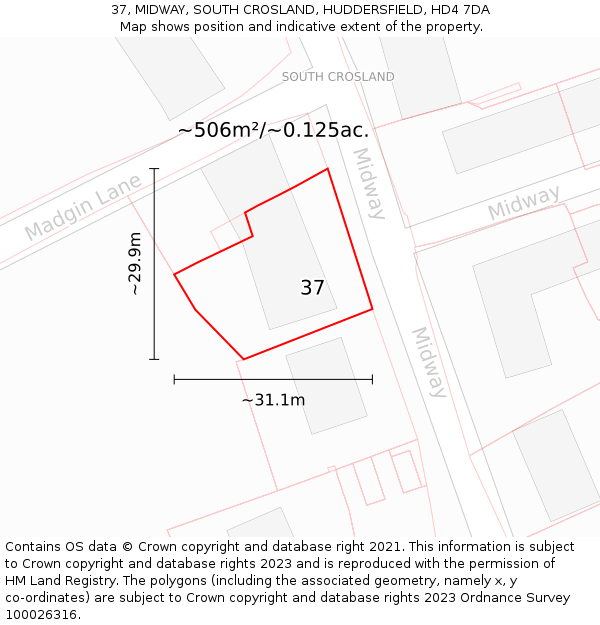 37, MIDWAY, SOUTH CROSLAND, HUDDERSFIELD, HD4 7DA: Plot and title map