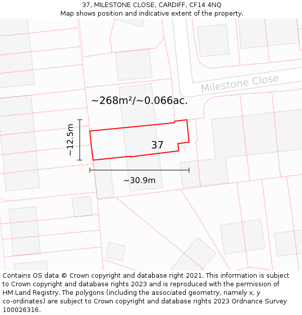 37, MILESTONE CLOSE, CARDIFF, CF14 4NQ: Plot and title map