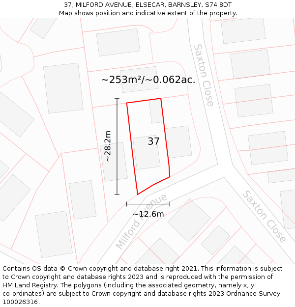 37, MILFORD AVENUE, ELSECAR, BARNSLEY, S74 8DT: Plot and title map