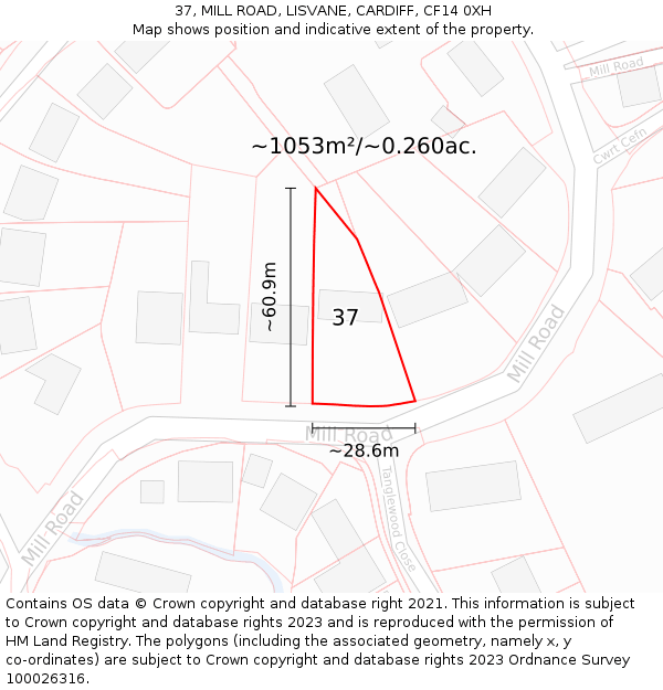 37, MILL ROAD, LISVANE, CARDIFF, CF14 0XH: Plot and title map