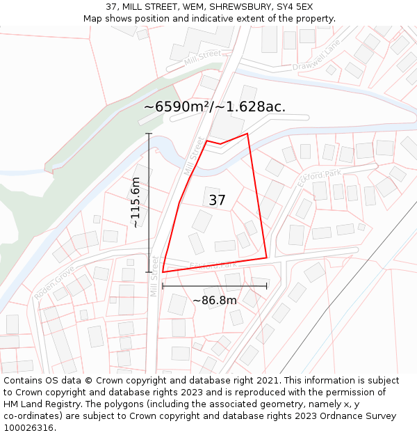 37, MILL STREET, WEM, SHREWSBURY, SY4 5EX: Plot and title map