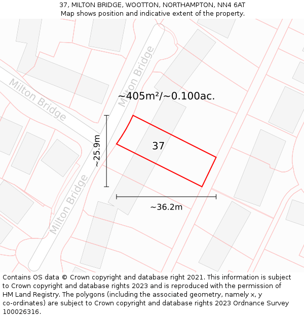 37, MILTON BRIDGE, WOOTTON, NORTHAMPTON, NN4 6AT: Plot and title map