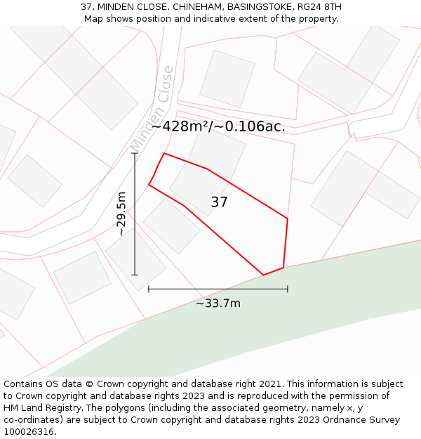 37, MINDEN CLOSE, CHINEHAM, BASINGSTOKE, RG24 8TH: Plot and title map