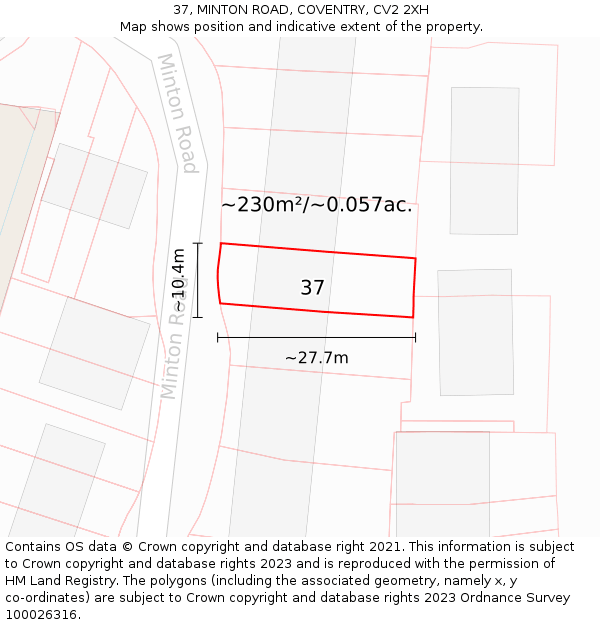 37, MINTON ROAD, COVENTRY, CV2 2XH: Plot and title map