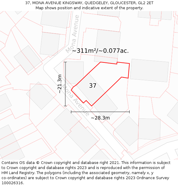 37, MONA AVENUE KINGSWAY, QUEDGELEY, GLOUCESTER, GL2 2ET: Plot and title map