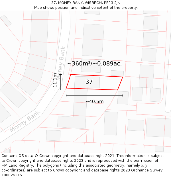 37, MONEY BANK, WISBECH, PE13 2JN: Plot and title map