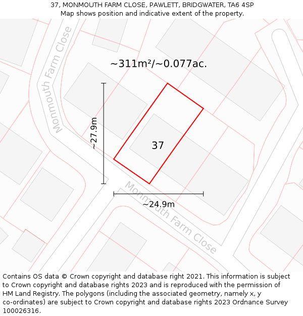 37, MONMOUTH FARM CLOSE, PAWLETT, BRIDGWATER, TA6 4SP: Plot and title map