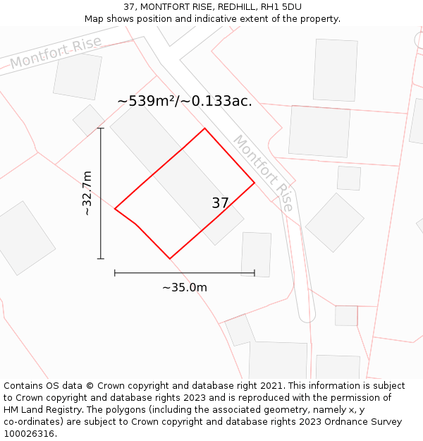 37, MONTFORT RISE, REDHILL, RH1 5DU: Plot and title map