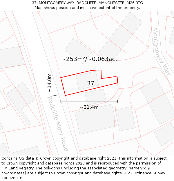 37, MONTGOMERY WAY, RADCLIFFE, MANCHESTER, M26 3TG: Plot and title map