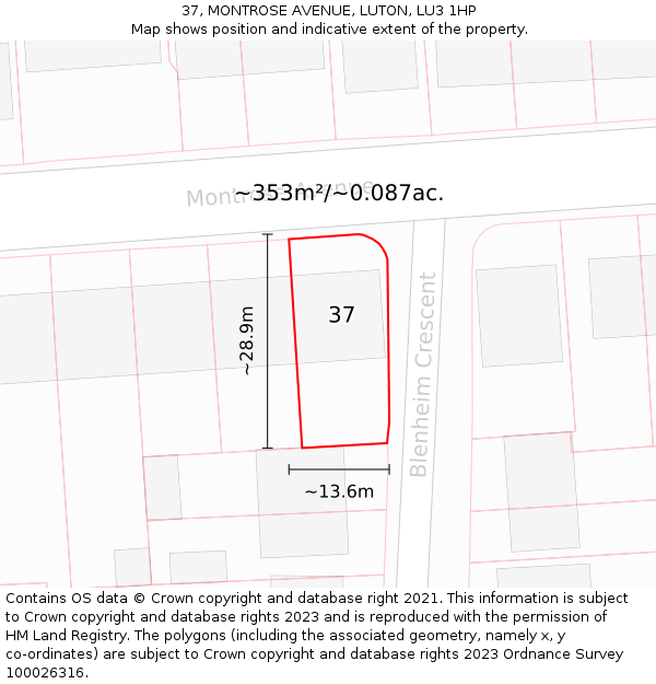 37, MONTROSE AVENUE, LUTON, LU3 1HP: Plot and title map