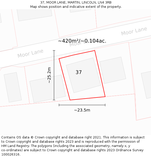 37, MOOR LANE, MARTIN, LINCOLN, LN4 3RB: Plot and title map