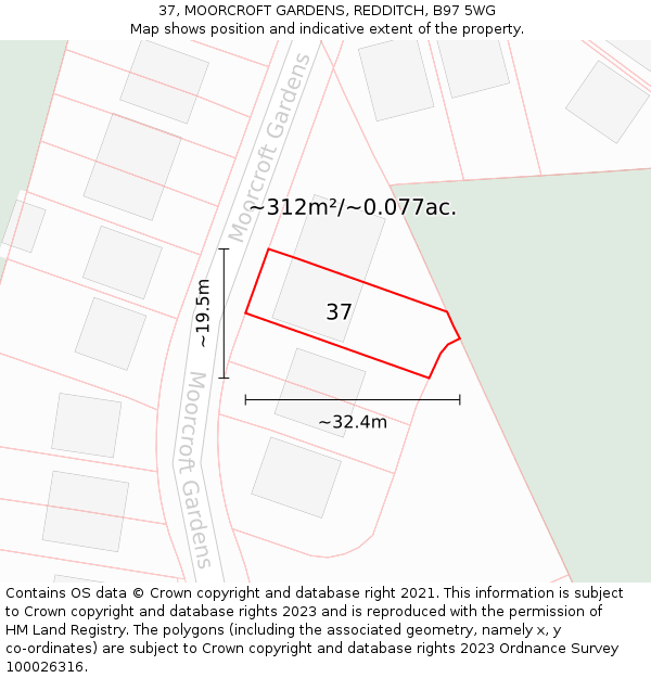 37, MOORCROFT GARDENS, REDDITCH, B97 5WG: Plot and title map