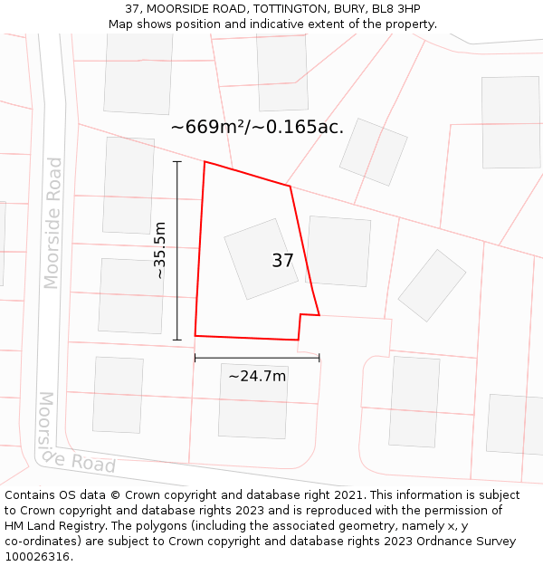 37, MOORSIDE ROAD, TOTTINGTON, BURY, BL8 3HP: Plot and title map