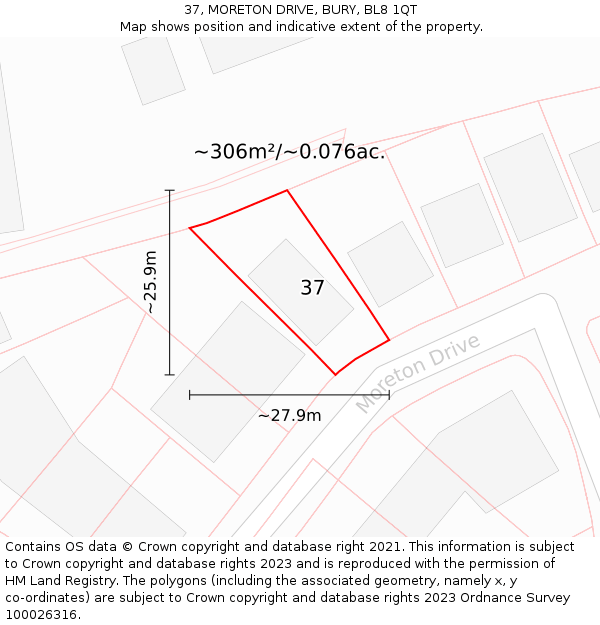 37, MORETON DRIVE, BURY, BL8 1QT: Plot and title map