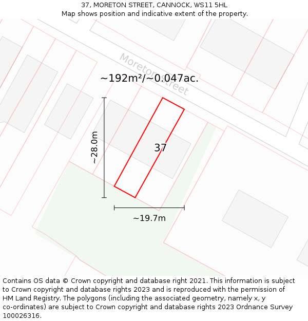 37, MORETON STREET, CANNOCK, WS11 5HL: Plot and title map