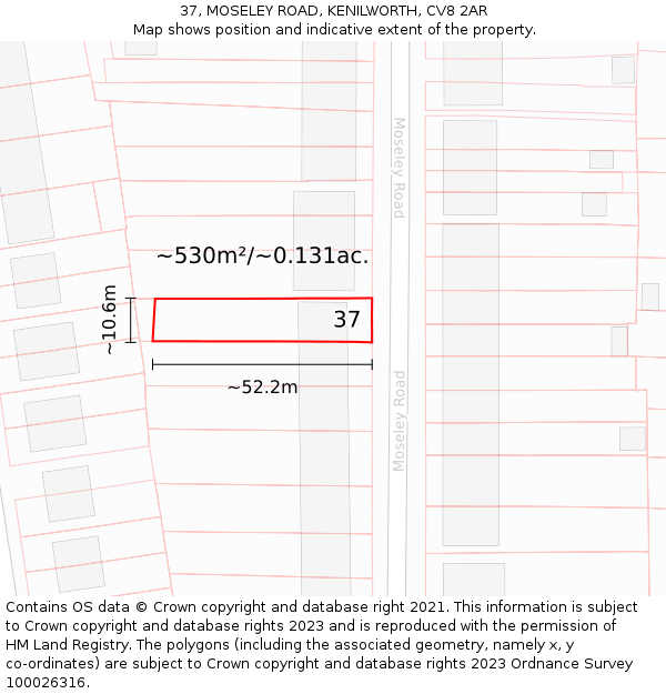 37, MOSELEY ROAD, KENILWORTH, CV8 2AR: Plot and title map