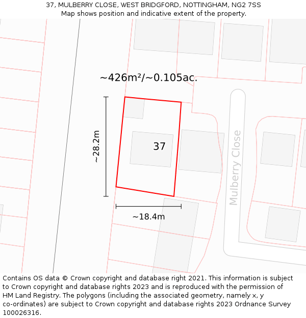 37, MULBERRY CLOSE, WEST BRIDGFORD, NOTTINGHAM, NG2 7SS: Plot and title map