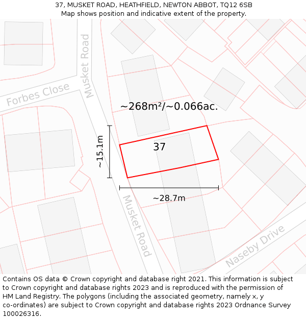 37, MUSKET ROAD, HEATHFIELD, NEWTON ABBOT, TQ12 6SB: Plot and title map