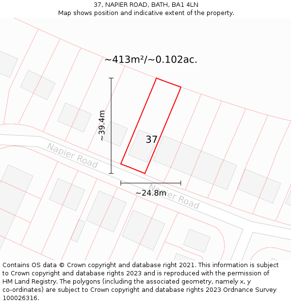 37, NAPIER ROAD, BATH, BA1 4LN: Plot and title map