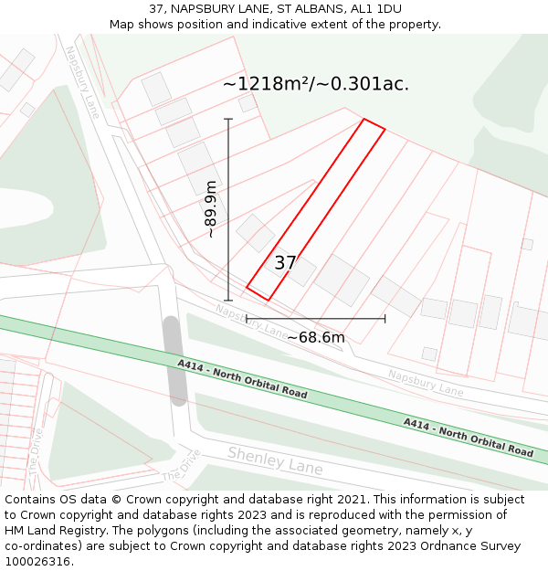 37, NAPSBURY LANE, ST ALBANS, AL1 1DU: Plot and title map