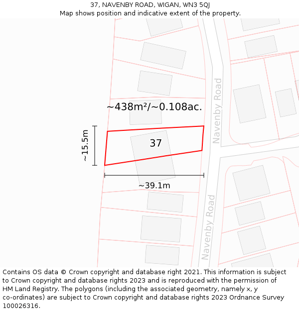 37, NAVENBY ROAD, WIGAN, WN3 5QJ: Plot and title map