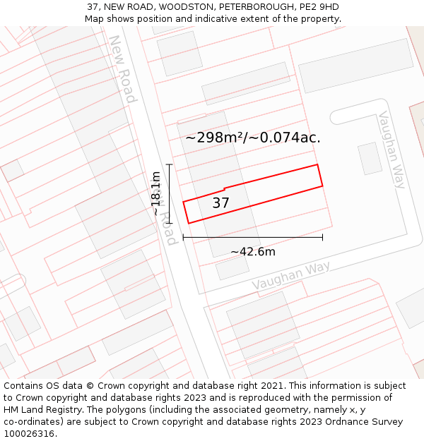 37, NEW ROAD, WOODSTON, PETERBOROUGH, PE2 9HD: Plot and title map