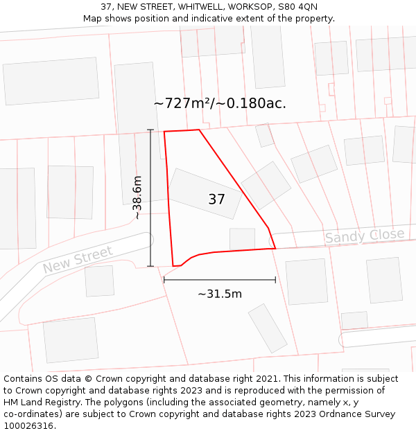 37, NEW STREET, WHITWELL, WORKSOP, S80 4QN: Plot and title map