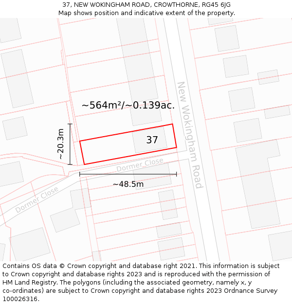 37, NEW WOKINGHAM ROAD, CROWTHORNE, RG45 6JG: Plot and title map