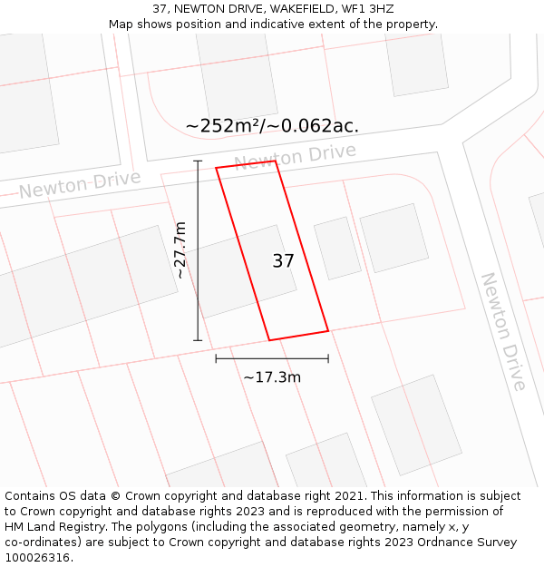 37, NEWTON DRIVE, WAKEFIELD, WF1 3HZ: Plot and title map