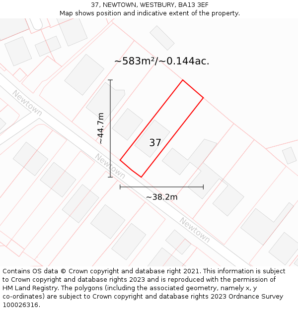 37, NEWTOWN, WESTBURY, BA13 3EF: Plot and title map