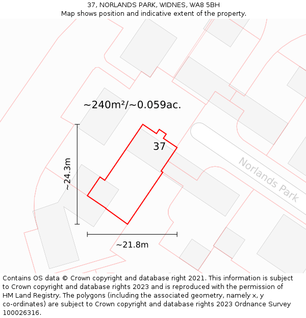 37, NORLANDS PARK, WIDNES, WA8 5BH: Plot and title map