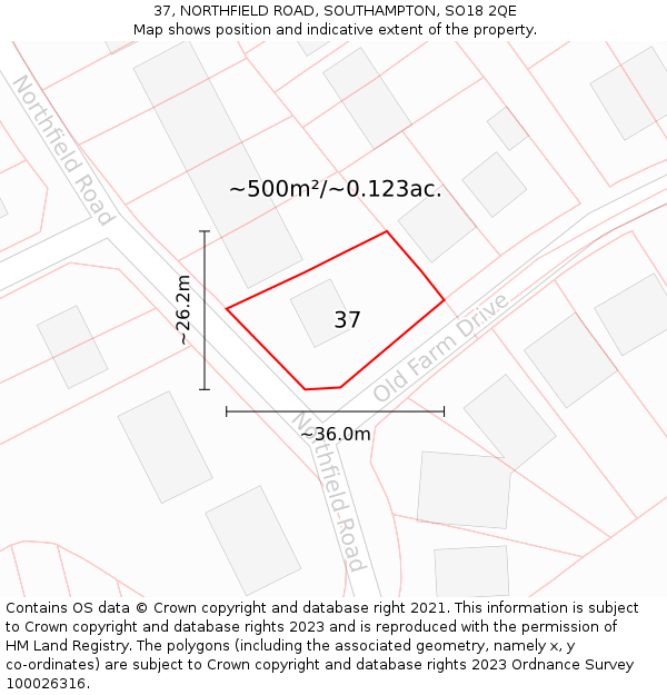 37, NORTHFIELD ROAD, SOUTHAMPTON, SO18 2QE: Plot and title map