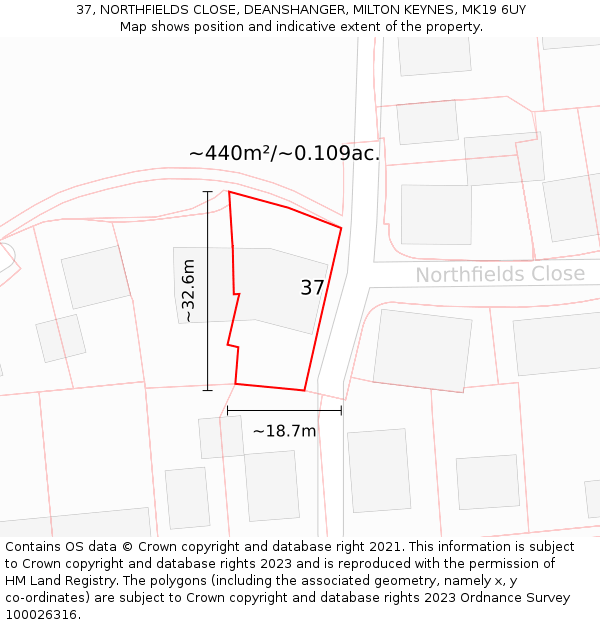 37, NORTHFIELDS CLOSE, DEANSHANGER, MILTON KEYNES, MK19 6UY: Plot and title map