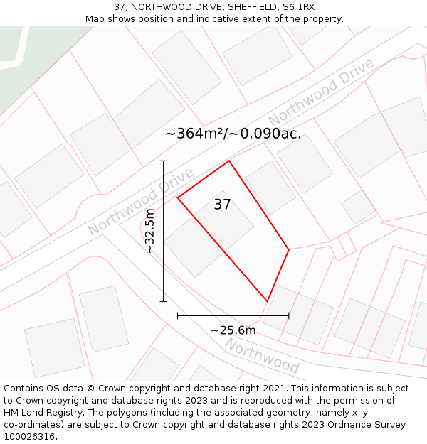 37, NORTHWOOD DRIVE, SHEFFIELD, S6 1RX: Plot and title map