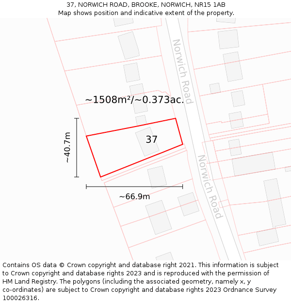 37, NORWICH ROAD, BROOKE, NORWICH, NR15 1AB: Plot and title map