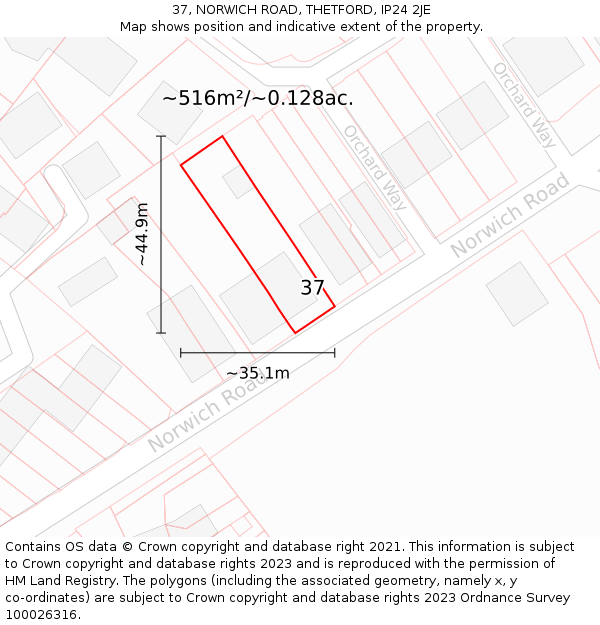 37, NORWICH ROAD, THETFORD, IP24 2JE: Plot and title map