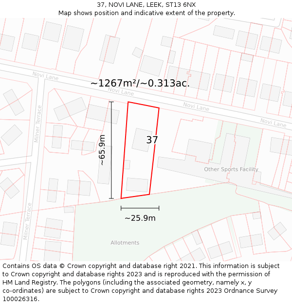 37, NOVI LANE, LEEK, ST13 6NX: Plot and title map