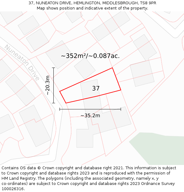 37, NUNEATON DRIVE, HEMLINGTON, MIDDLESBROUGH, TS8 9PR: Plot and title map