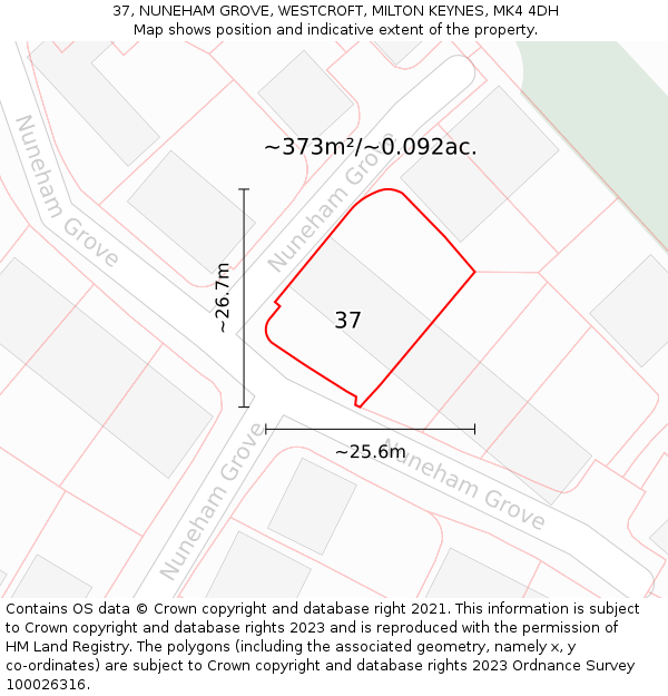 37, NUNEHAM GROVE, WESTCROFT, MILTON KEYNES, MK4 4DH: Plot and title map