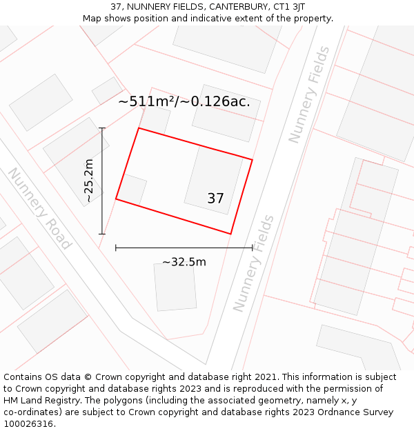 37, NUNNERY FIELDS, CANTERBURY, CT1 3JT: Plot and title map