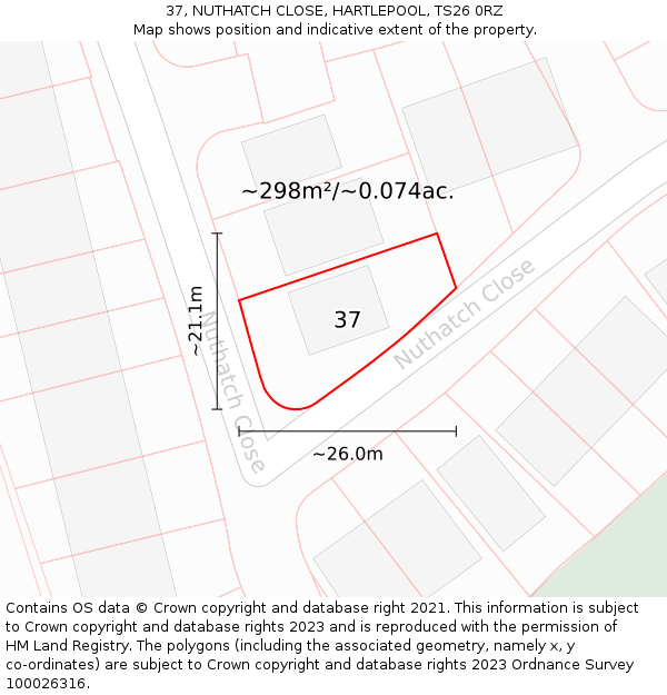 37, NUTHATCH CLOSE, HARTLEPOOL, TS26 0RZ: Plot and title map