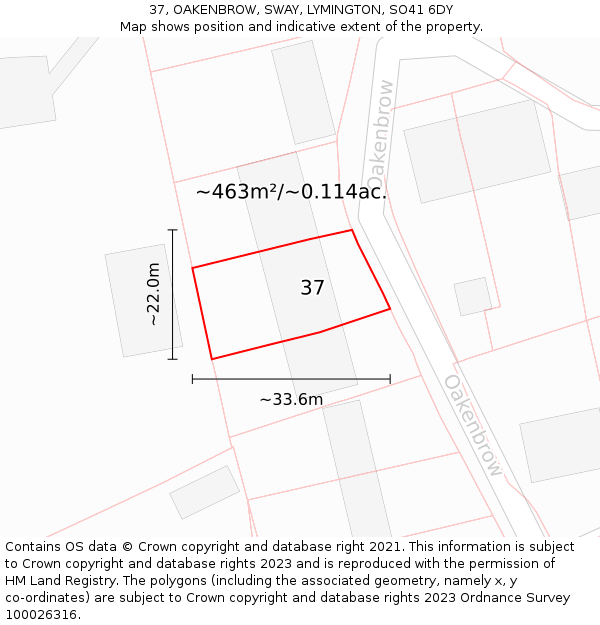 37, OAKENBROW, SWAY, LYMINGTON, SO41 6DY: Plot and title map