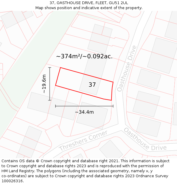 37, OASTHOUSE DRIVE, FLEET, GU51 2UL: Plot and title map