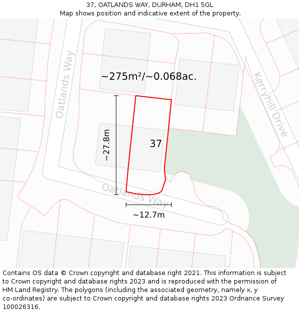 37, OATLANDS WAY, DURHAM, DH1 5GL: Plot and title map