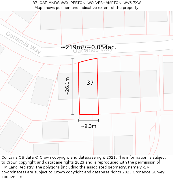 37, OATLANDS WAY, PERTON, WOLVERHAMPTON, WV6 7XW: Plot and title map