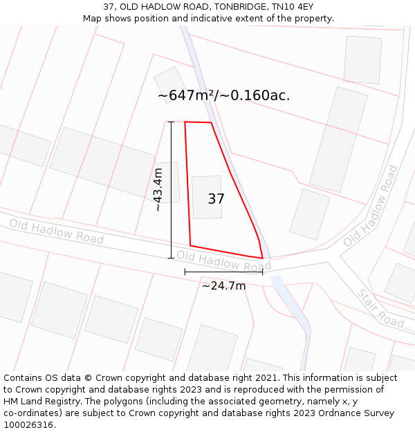 37, OLD HADLOW ROAD, TONBRIDGE, TN10 4EY: Plot and title map