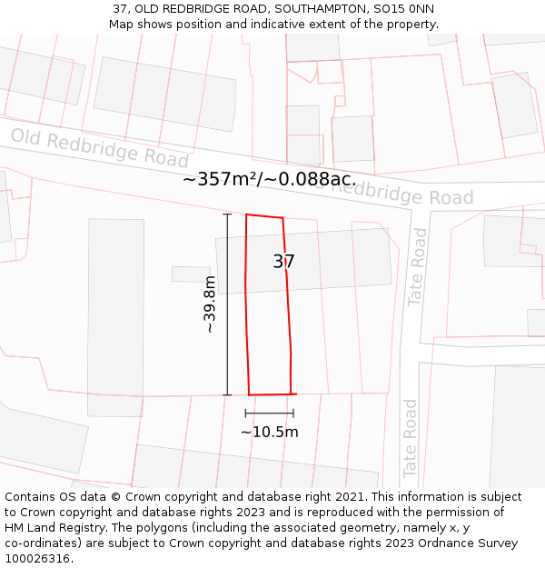 37, OLD REDBRIDGE ROAD, SOUTHAMPTON, SO15 0NN: Plot and title map